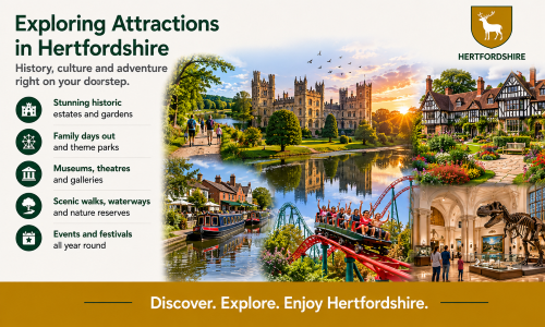 “Why Move to Hertfordshire – Why Hertfordshire is the Perfect Place to Call Home” infographic highlighting the lifestyle benefits of living in Hertfordshire. The image features a peaceful riverside park surrounded by mature trees and countryside scenery, reflecting the county’s balance of nature and modern living. Key themes include beautiful green spaces, strong and welcoming communities, excellent education and career opportunities, outstanding quality of life, and room for families and professionals to grow. The Hertfordshire county crest and green-and-gold branding reinforce the county’s reputation as one of the most desirable places to live within easy reach of London.”