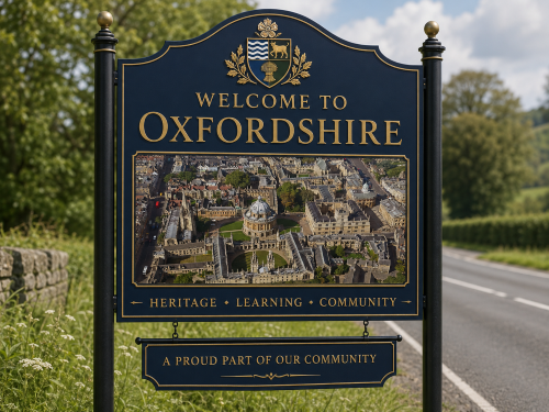 Infographic titled “Housing in Oxfordshire: Exploring Your Options” showing housing choices across Oxfordshire. It features Oxford’s historic skyline and highlights Oxford city apartments, period and character homes, family homes, village and country cottages, riverside and market town homes, and new-build commuter homes. The design references places such as Oxford, Woodstock, Thame, Wallingford, Bicester, Didcot, Witney, Banbury, Henley-on-Thames, Abingdon, Wantage and Grove, with icons for city living, market town charm, schools, parks and transport links. Why Move to Oxfordshire