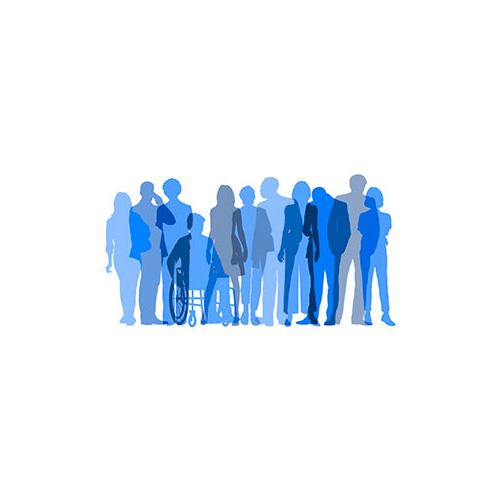 Blue silhouettes of different people representing adviser choice and accessibility for BTL Non-UK Resident mortgage searches.