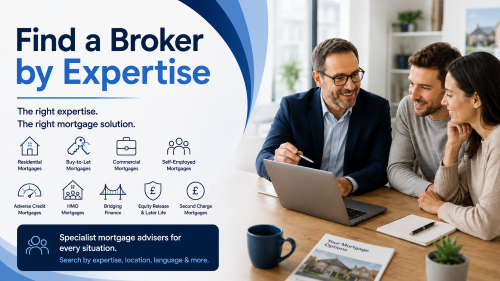 Find a Broker by Expertise: Mortgage adviser helping clients find a broker by expertise for residential, buy-to-let, commercial, self-employed, adverse credit, HMO, bridging, equity release, and second charge mortgages.
