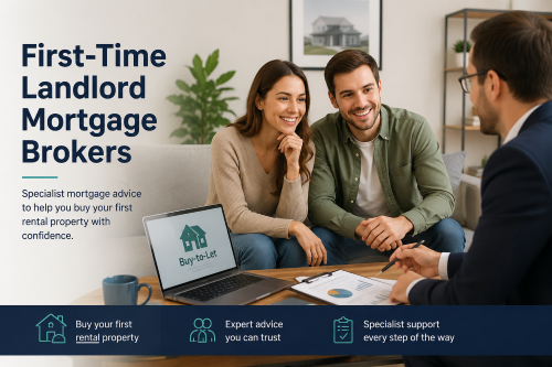 First-time landlord mortgage brokers advising a couple on buy-to-let mortgage options for their first rental property.