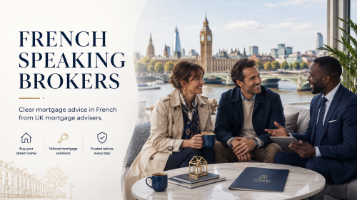 French speaking brokers providing clear UK mortgage advice to clients in French, with a London skyline background.