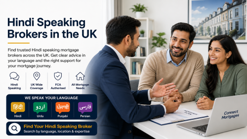 Hindi speaking mortgage brokers helping clients understand UK mortgage options in a professional office setting.