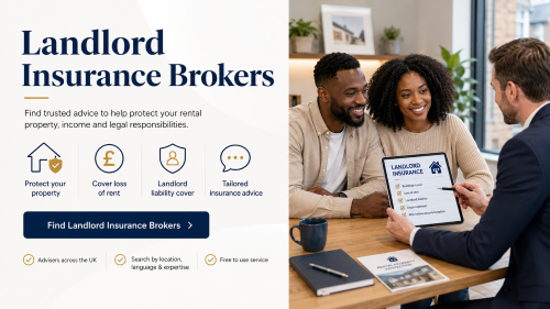 Black couple speaking with a white landlord insurance adviser about rental property cover, loss of rent and landlord liability. Landlord Insurance Brokers
