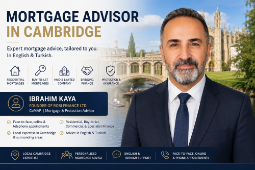 Ibrahim Kaya, mortgage advisor in Cambridge, providing residential, buy-to-let, HMO, bridging finance and protection advice in English and Turkish.