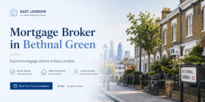 Mortgage broker in Bethnal Green E2 hero image showing East London homes and local mortgage advice from Stephen Murphy.