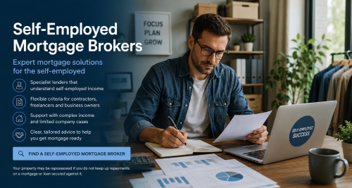 Self-employed person reviewing income documents and accounts at a home office desk while preparing for a mortgage application. Self-employed Mortgage Brokers