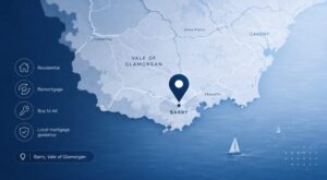 Mortgage Broker in Barry location map with mortgage service icons for Barry and the Vale of Glamorgan.