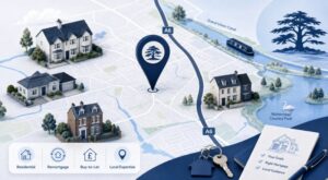 Mortgage Broker in Birstall hero image featuring a local map, location pin, A6, nearby waterways, residential properties and mortgage advice icons.
