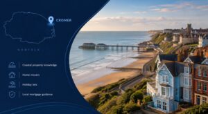 Mortgage Broker in Cromer with Norfolk location map, Cromer Pier, coastline and seaside properties