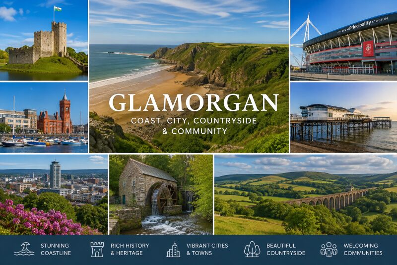 Mortgage Brokers in Glamorgan with views of the coastline, Cardiff landmarks, historic castles, countryside and local communities across South Wales.