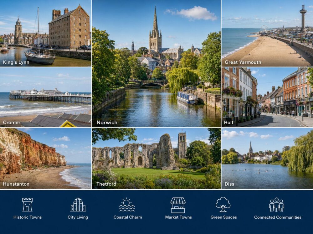 Mortgage Brokers in Norfolk with views of Norwich, King’s Lynn, Great Yarmouth, Cromer, Holt, Hunstanton, Thetford and Diss