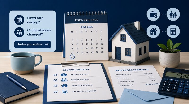 Mortgage Rate Ending After Circumstances Changed – mortgage review checklist, calendar, house model and calculator.