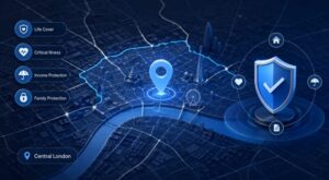 Protection Adviser in Central London with location map and protection cover icons for life cover, critical illness and income protection.