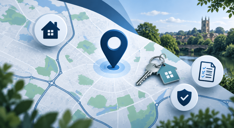 Mortgage Broker in Arnold location map with property, keys, checklist and approval icons in Connect Experts brand colours.