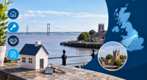 Mortgage Broker in Barton-upon-Humber location image featuring the Humber waterfront, Humber Bridge, property keys, house icon and map marker.
