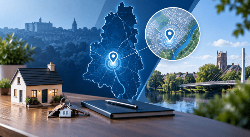Mortgage Broker in Beeston location map with property, house keys and Nottinghamshire-inspired landmarks.
