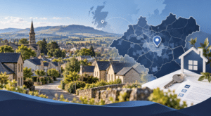 Mortgage Broker in Bonnyrigg location map with residential homes and mortgage-related icons in Midlothian.