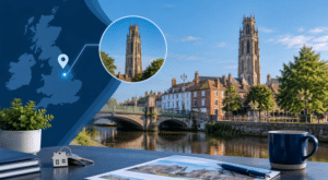 Mortgage Broker in Boston, Lincolnshire, with a location map, property icons and a view of Boston town centre.