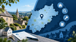 Mortgage Broker in Boughton location map with property, home search and mortgage icons in Connect Experts blue branding.