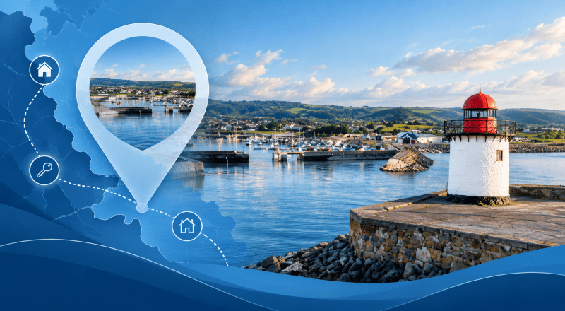 Mortgage Broker in Burry Port location map with harbour, lighthouse and coastal homes.