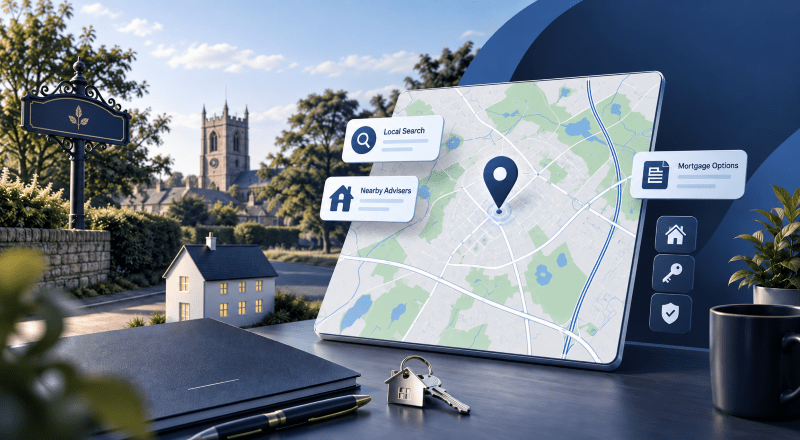 Mortgage Broker in Collingtree local search map with location pin, house key and mortgage adviser icons.