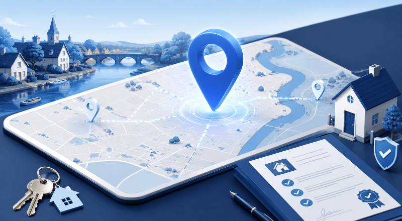 Mortgage Broker in Datchet location map with property, mortgage document and home-buying icons in Connect Experts blue branding.