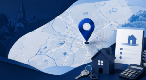 Mortgage Broker in Eckington location map with house, key, mortgage checklist and calculator in Connect Experts blue branding.