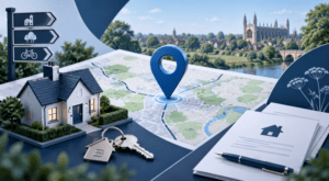 Mortgage Broker in Girton – location map with property, house keys and mortgage paperwork in Cambridgeshire.