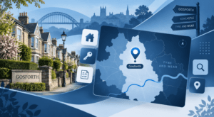 Mortgage Broker in Gosforth location map showing homes and property icons in Tyne and Wear