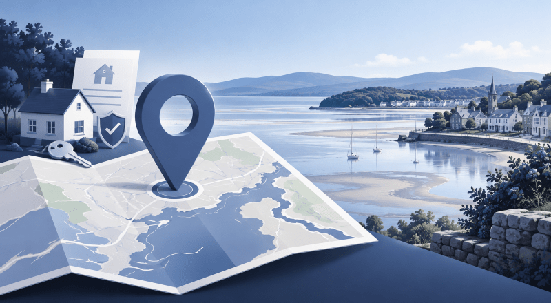 Mortgage Broker in Grange over Sands with location map, property key and coastal homes.