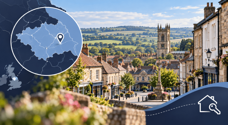 Mortgage Broker in Grassington location map with property and home search icons.
