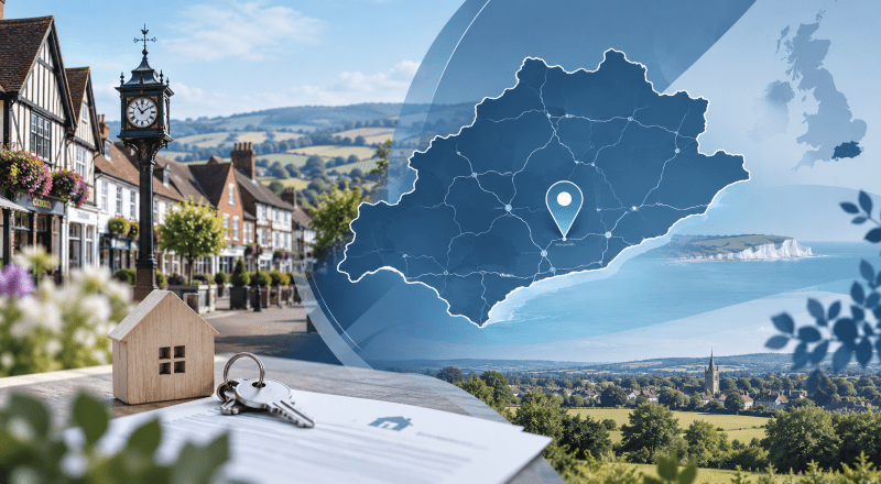 Mortgage Broker in Hailsham | East Sussex location map with property, key and local countryside imagery