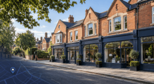 Mortgage Broker in Hale, illustrated by a traditional family home, leafy gardens and a blue location pin.