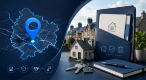 : Mortgage Broker in Heanor location map with home, mortgage and property icons in Connect Experts blue branding