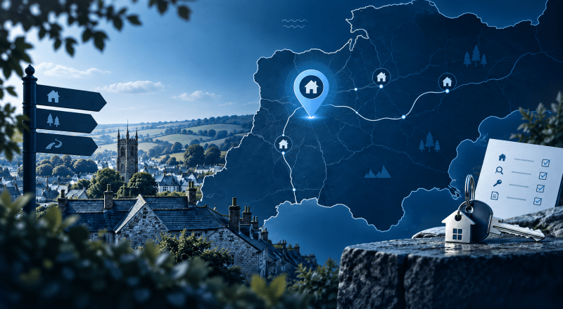 Mortgage Broker in Holsworthy location map with property, route and home-buying icons in Connect Experts brand colours.