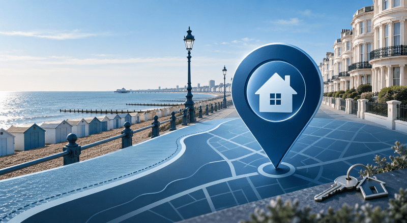 Mortgage Broker in Hove location map with coastal homes and Hove seafront imagery