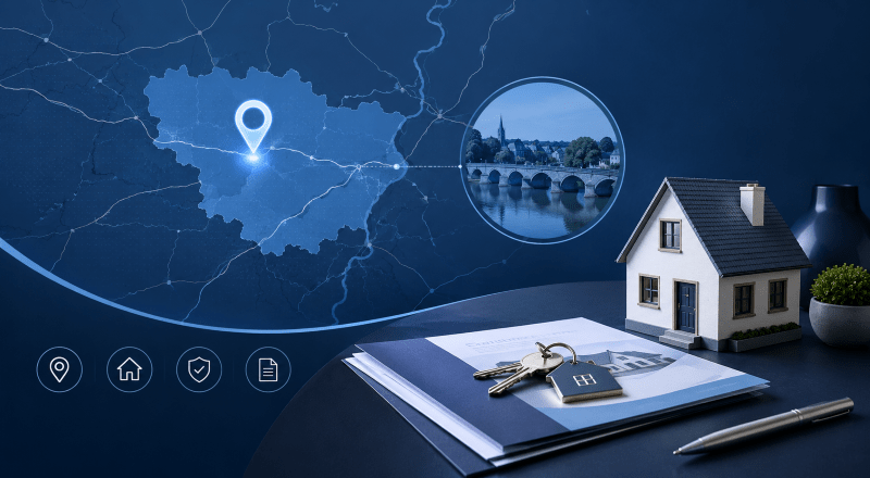 Mortgage Broker in Hungerford location map with property, keys and mortgage documents in blue branding.