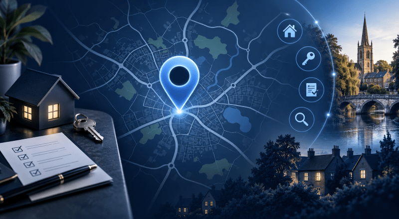 Mortgage Broker in Kettering location map with property, key and home-search icons in Connect Experts brand colours.