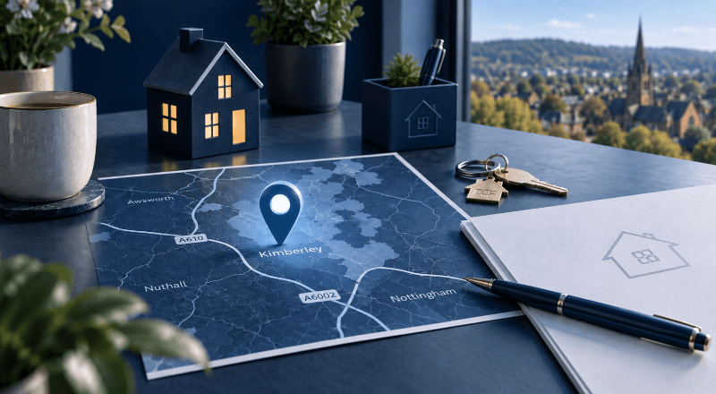 Mortgage Broker in Kimberley location map with house, keys and mortgage paperwork in Connect Experts blue branding.