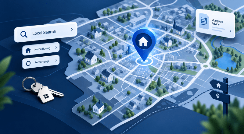 Mortgage Broker in Kirkby-in-Ashfield location map with property icons, mortgage advice symbols and local search markers.