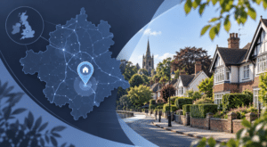 Mortgage Broker in Knowle location map with home icon and leafy West Midlands residential street.