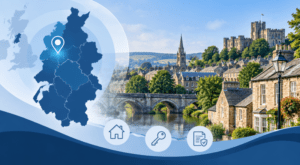 Mortgage Broker in Lancaster location map with Lancashire property and mortgage icons