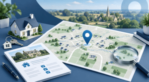 Mortgage Broker in Little Houghton location map with property icons, house keys and mortgage search imagery