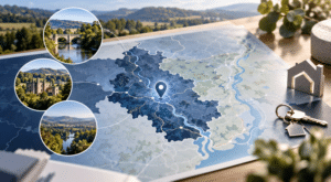 Mortgage Broker in Llanfoist location map with home and key icons representing local mortgage advice in Monmouthshire.