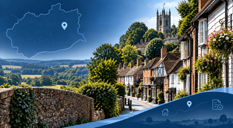 Mortgage Broker in Mayfield – historic East Sussex village, countryside and location map graphic.