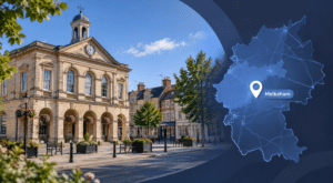 Mortgage Broker in Melksham hero image featuring a Wiltshire town scene, local map and Melksham location pin.