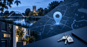 Mortgage Broker in Milton – Cambridgeshire location map with property keys, home entrance and local area imagery