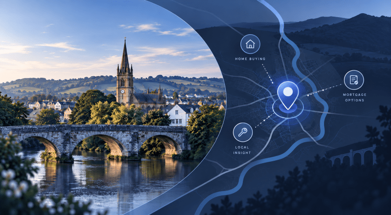 Mortgage Broker in Newton Abbot location map with local property, home buying and mortgage advice icons.
