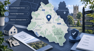 Mortgage Broker in Ollerton location map highlighting Ollerton and Nottinghamshire with local mortgage advice icons.